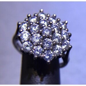 Cluster Ring Sz7 19 White CZ Silver 925 NWT (All Stones Simulated)